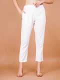 Women's white capri trousers with tapered legs and cropped hem