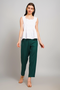 Women’s dark green ankle trousers with tapered straight legs and side pockets